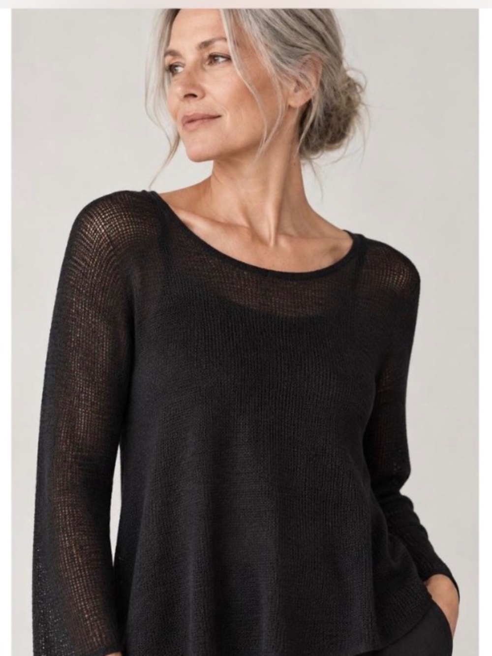 Eileen Fisher black Linen Light Weight Sweater 3X Retail $235